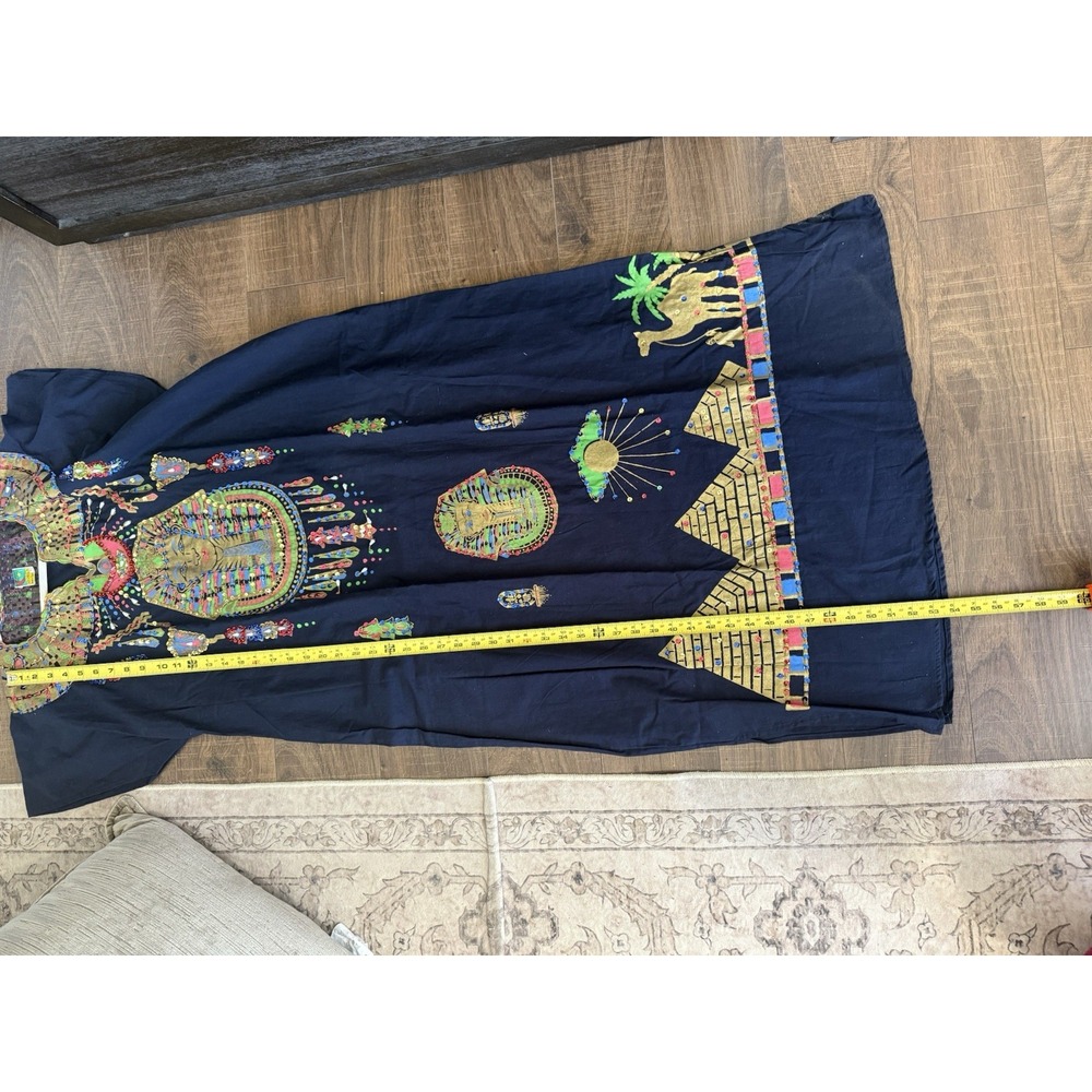 Horus Vintage Egyptian kaftan Robe, Black/ Gold Nefertiti/ Tutankhamun Design 4‎ - Picture 9 of 10